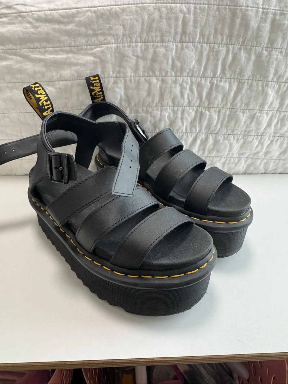 Dr. Martens Blaire Quad Black Leather Platform Strappy Sandals